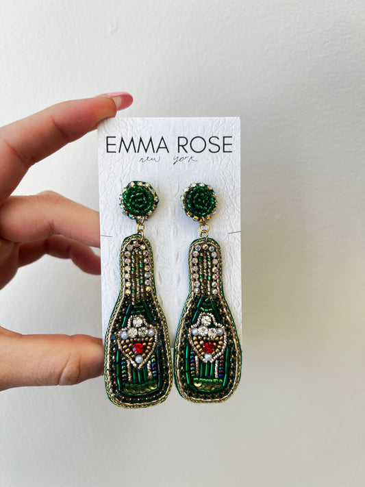 Green Champagne Bottle Earrings