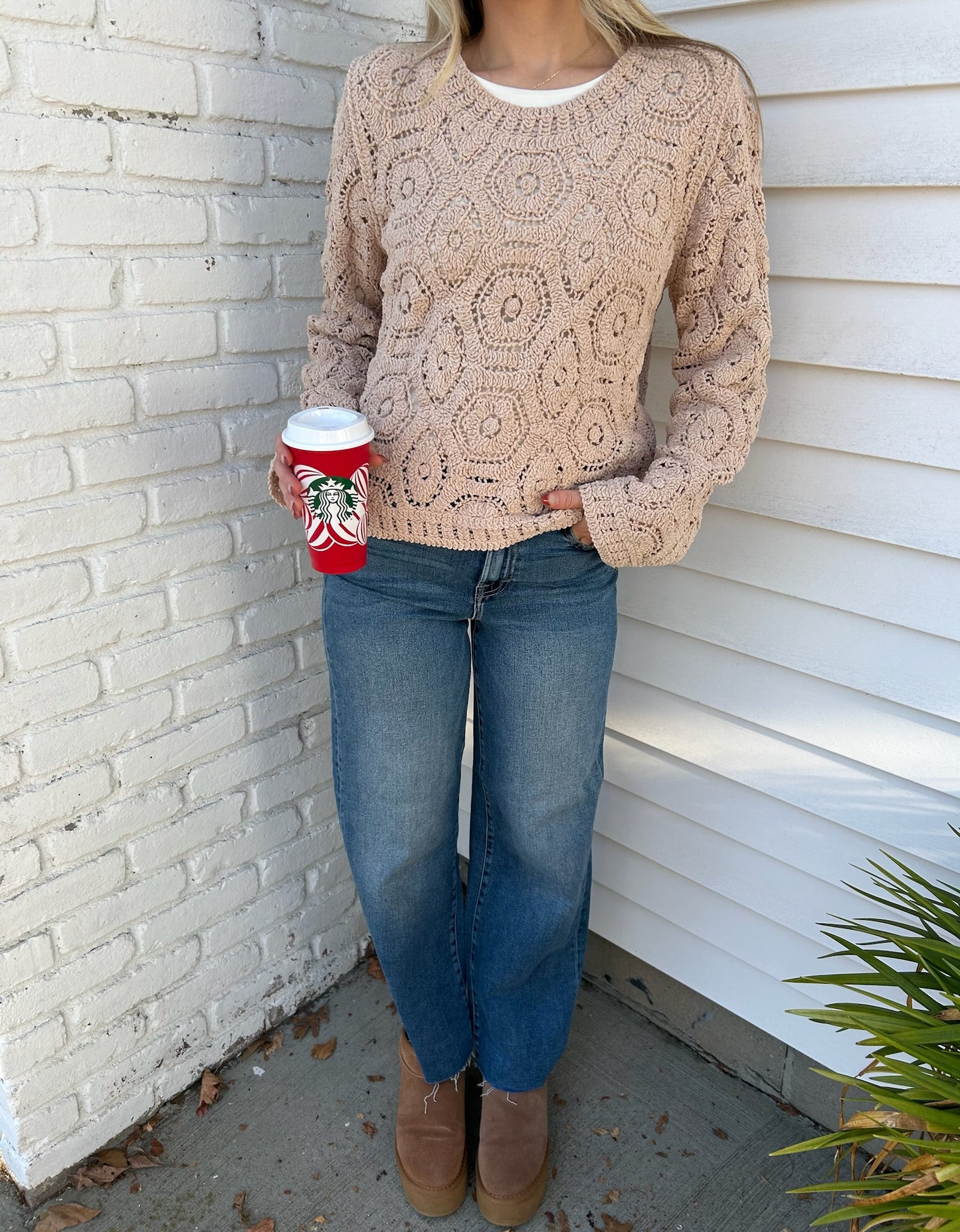 ROUND NECK KNIT CROCHET SWEATER