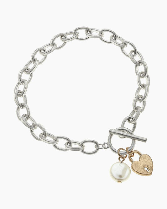 Claudia Heart Charm Bracelet Worn Silver