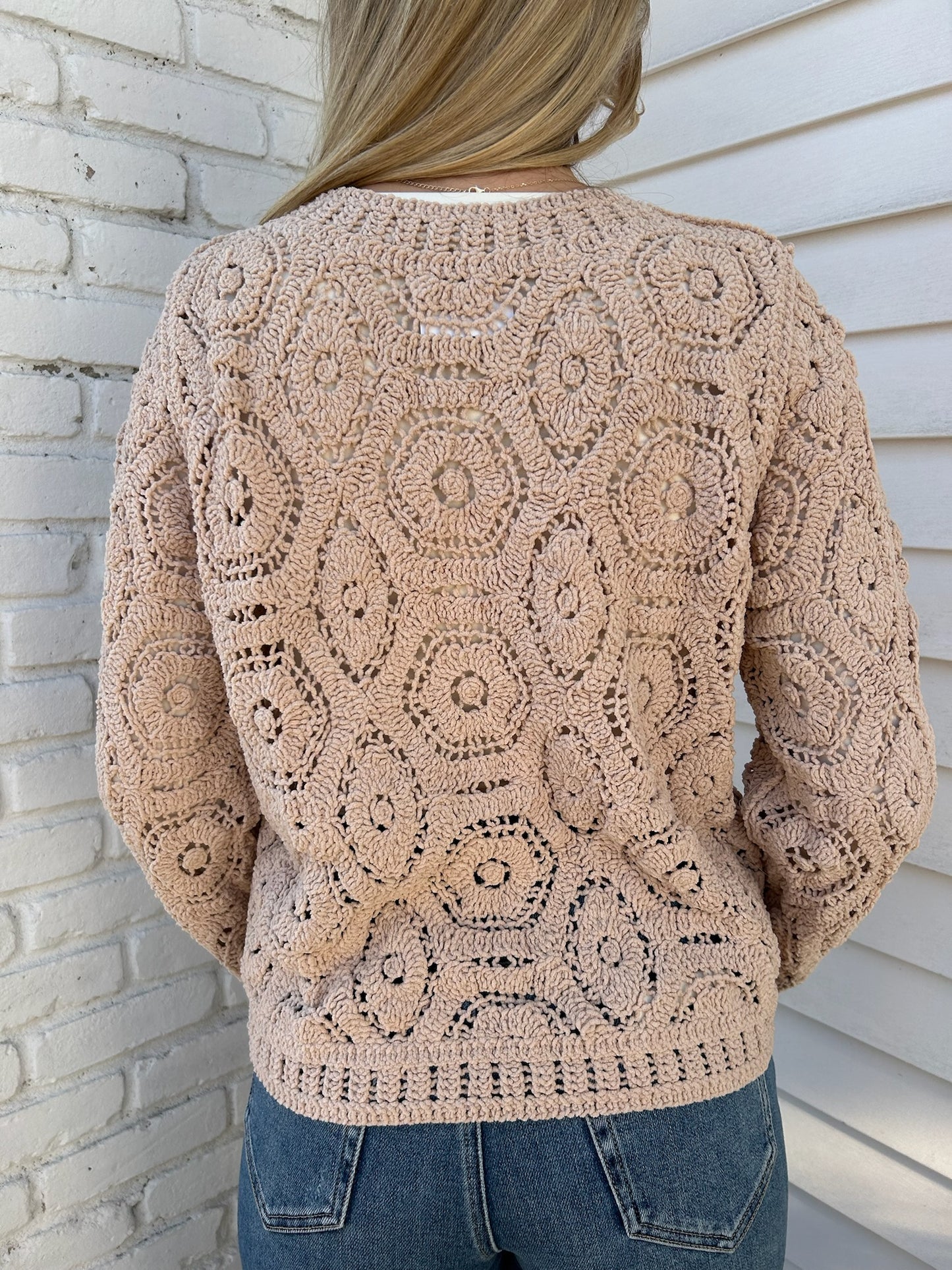 ROUND NECK KNIT CROCHET SWEATER