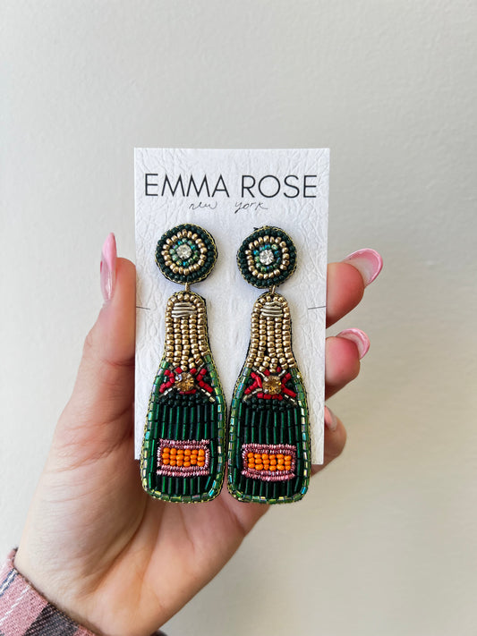 CHAMPAGNE BOTTLE BEADED EARRINGS