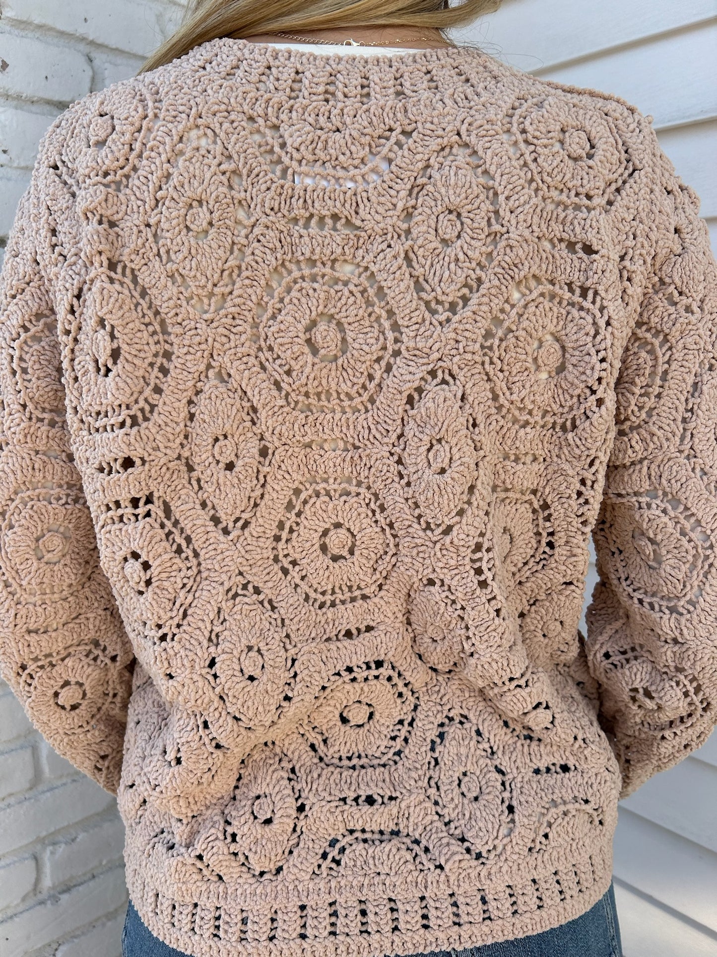 ROUND NECK KNIT CROCHET SWEATER