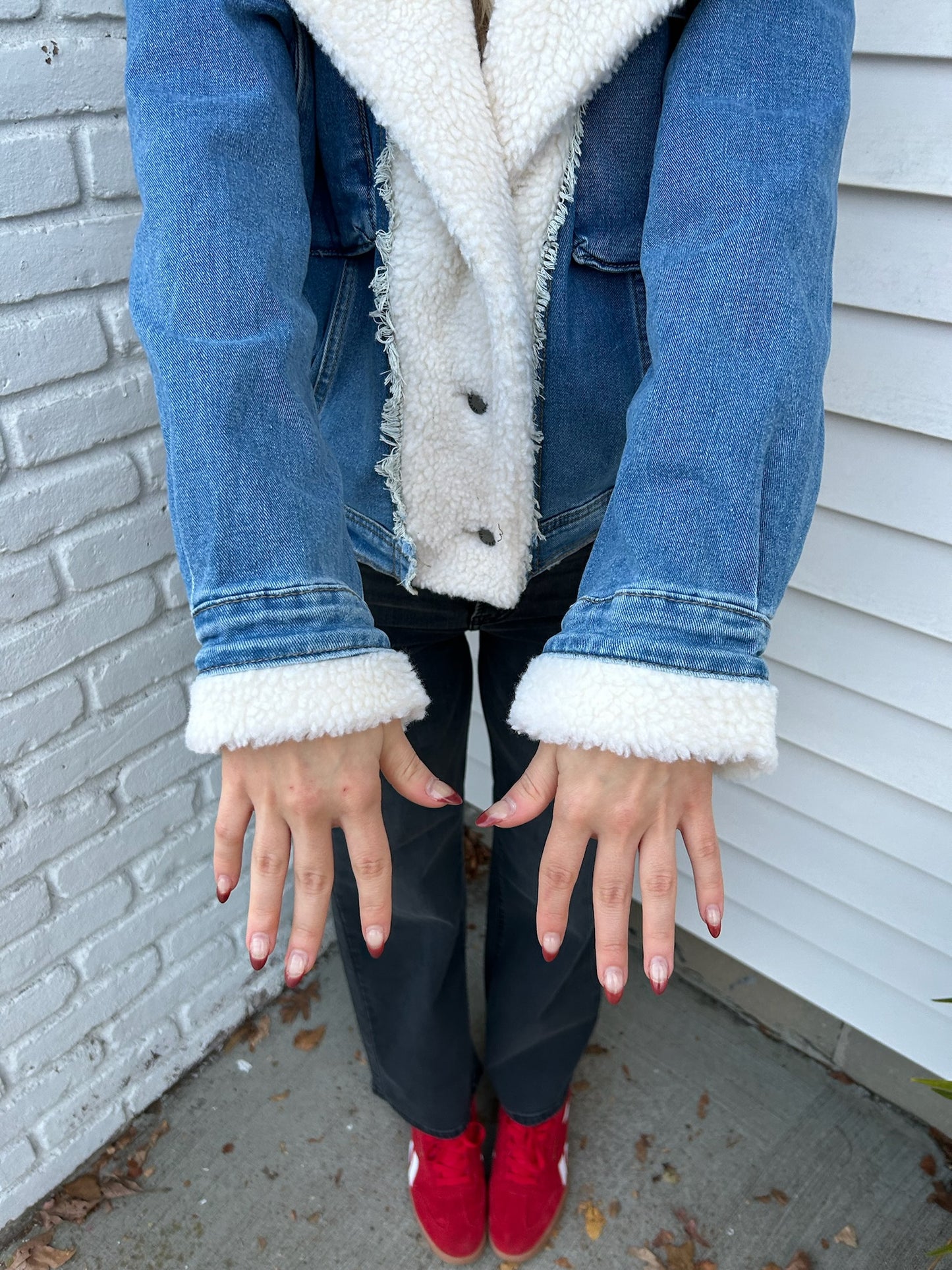 FAUX SHERPA HOODED DENIM JACKET