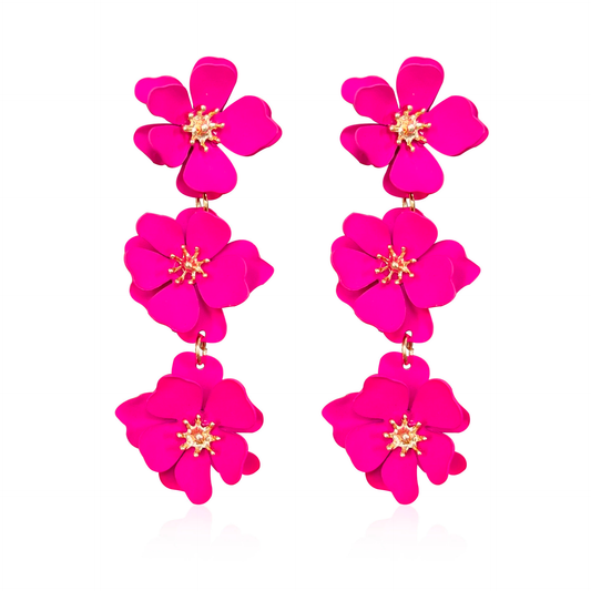 HOT PINK DROP FLOWER EARRINGS